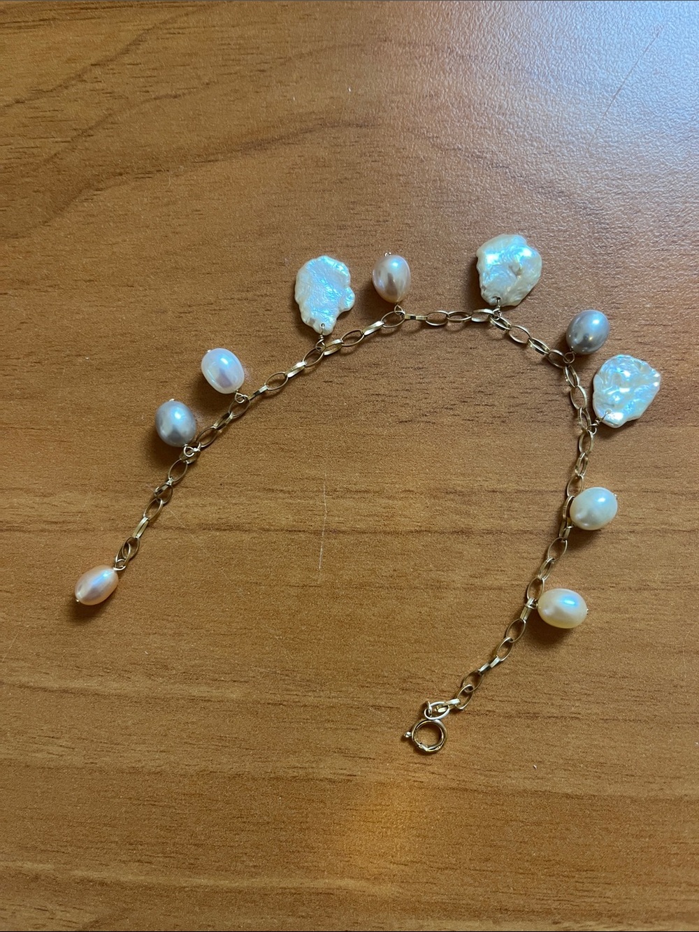 Gold Chain Bracelet with freshwater pearl charms